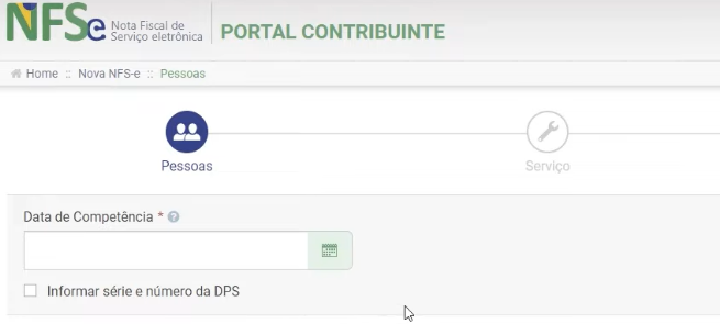 Tela de preenchimento de data de competência no Padrão Nacional.