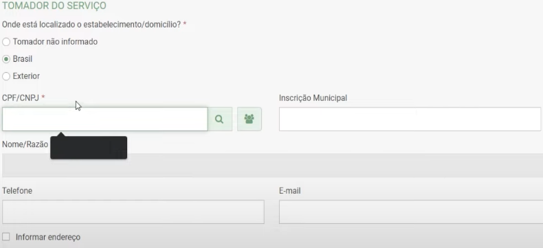 Tela de preenchimento de dados da empresa no Padrão Nacional.