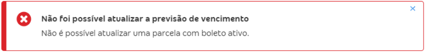 Tela de erro Não foi possível atualizar a previsão de vencimento nas Cobranças da Conta Azul.