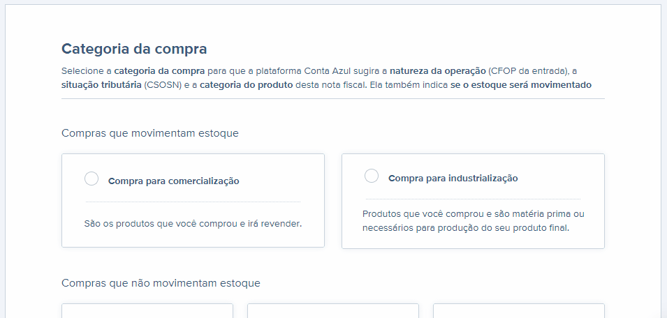 Passo a passo para preencher categoria de compra ao importar XML da nota fiscal.