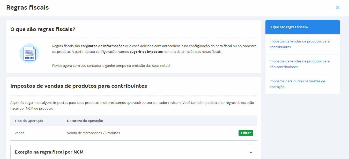 Passo a passo criar a exceção por NCM ou por Produto.