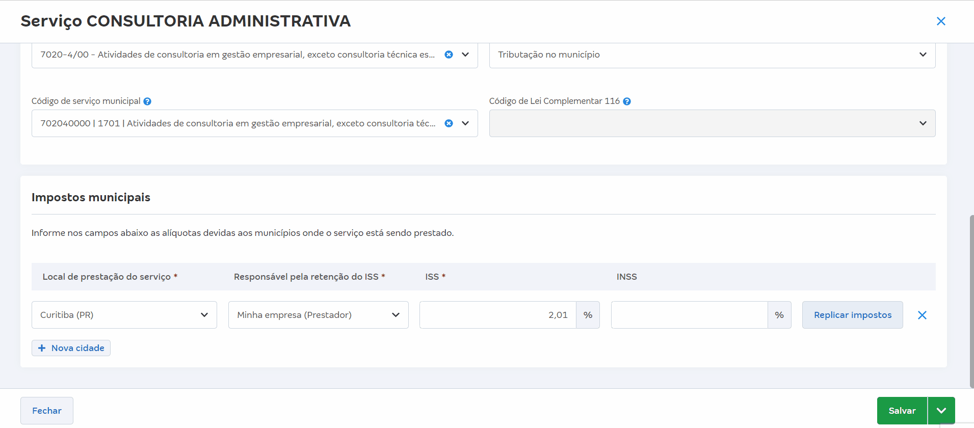 Passo a passo para Replicar impostos no cadastro do serviço.
