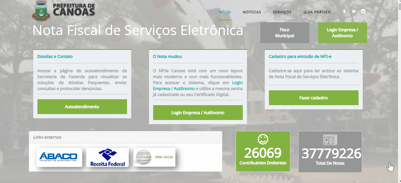 Tela de login no portal da prefeitura.