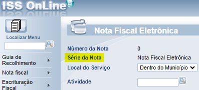Tela para consulta da Série do RPS no padrão Assessor Público (ISS Online).