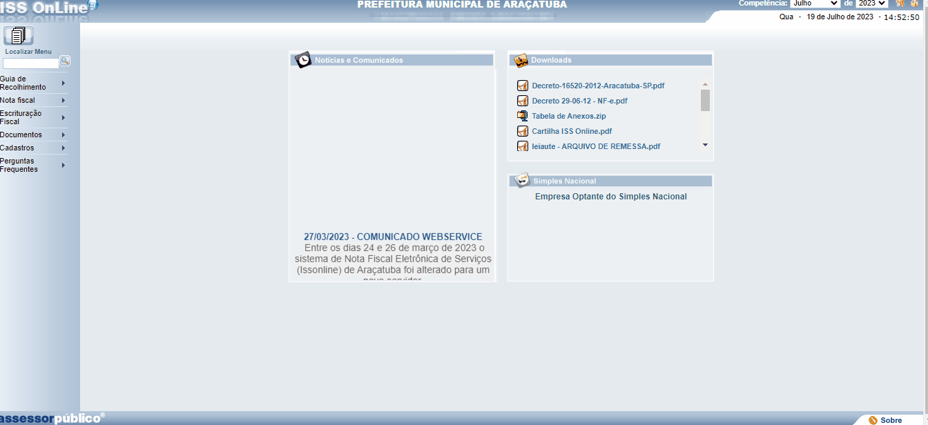 Passo a passo para consulta do Regime especial de tributação no padrão Assessor Público (ISS Online).