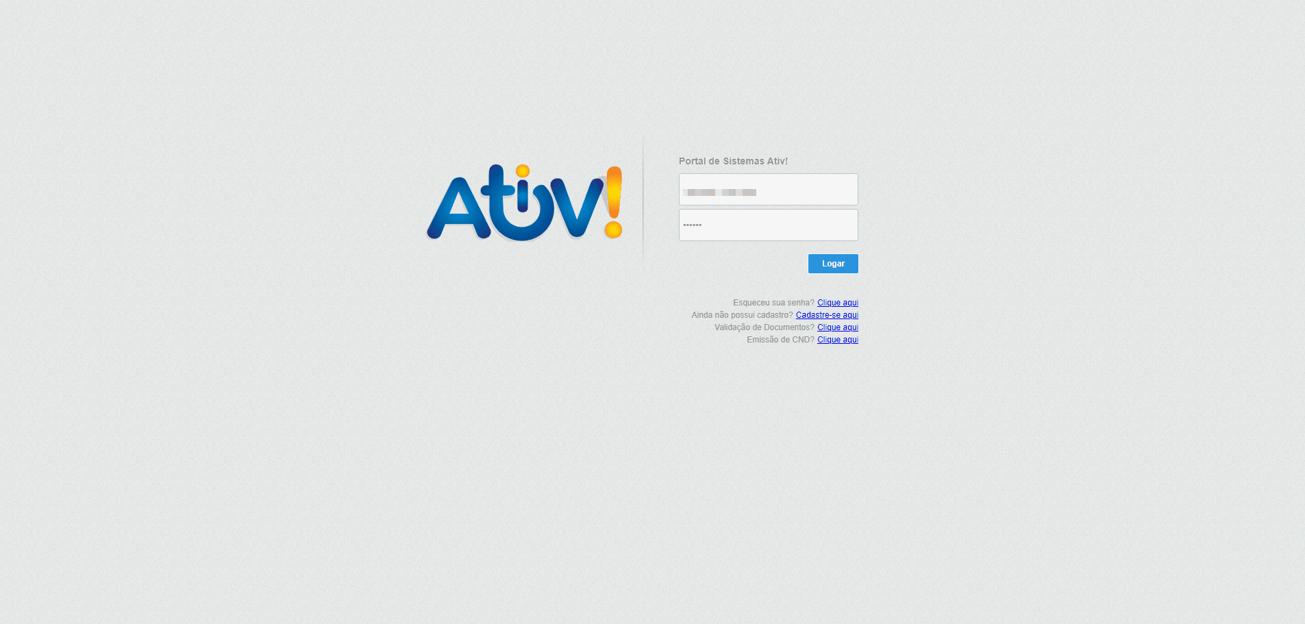 Tela de login no portal da prefeitura.