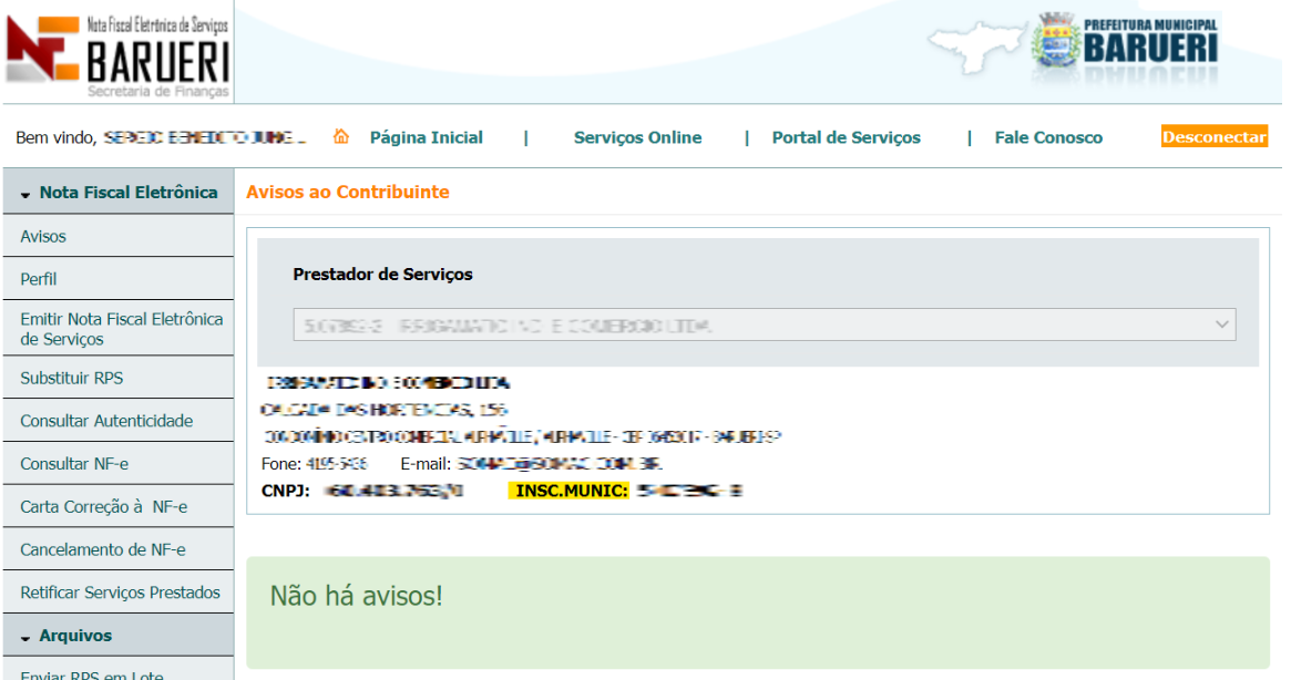 Tela para consulta da Inscrição Municipal no padrão Barueri.