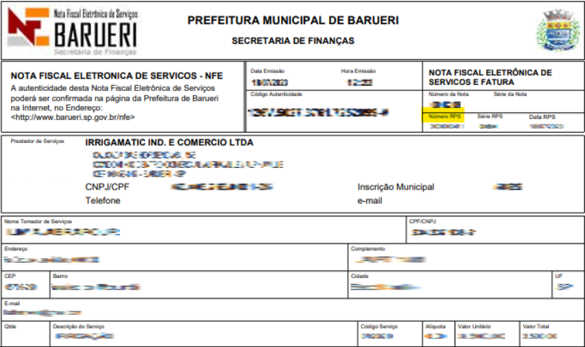 Tela para consulta do Último RPS utilizado no padrão Barueri.