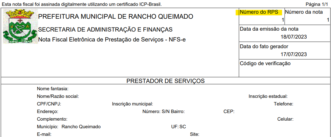 Tela para consulta do Último RPS utilizado no padrão Betha 2.0.