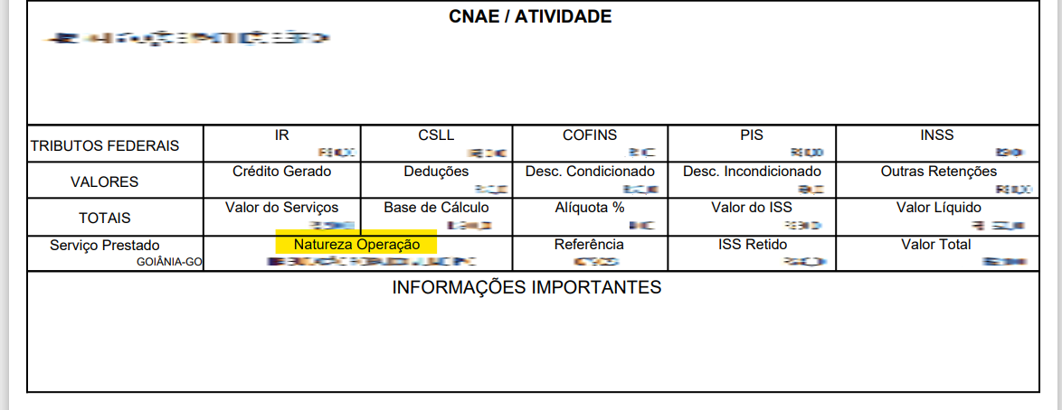 Tela para consulta da Natureza de Operação no padrão BSIT-BR.