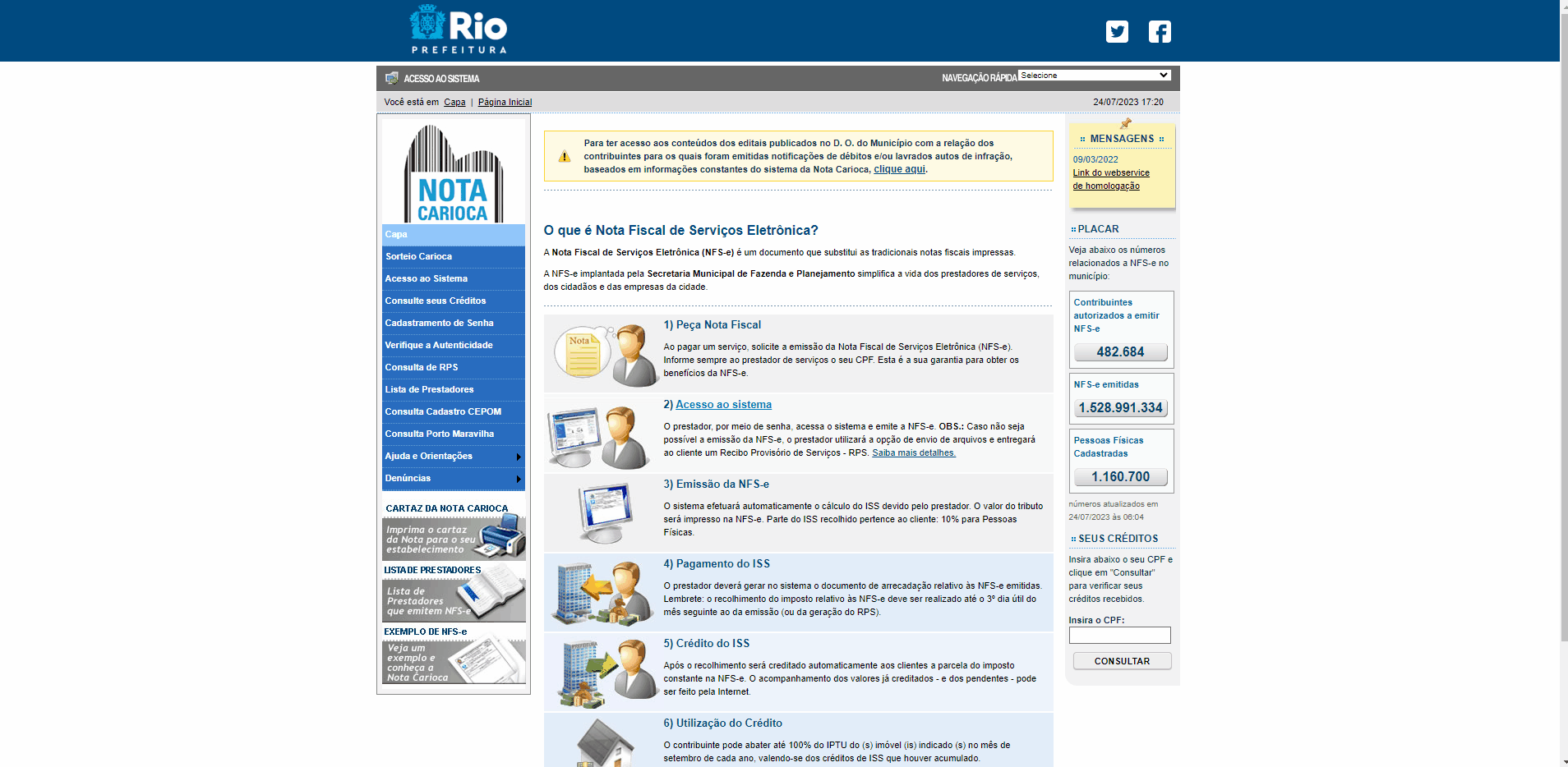 Tela de login no portal da prefeitura.