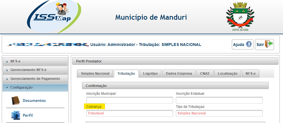 Tela para consulta da Natureza de operação padrão no padrão IssMap.