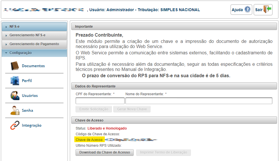 Tela para consulta da Chave de Acesso no padrão IssMap.