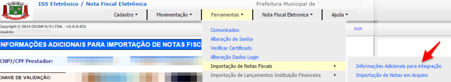 Tela para solicitar liberação para NFS-e na Conta Azul do padrão Cecam.