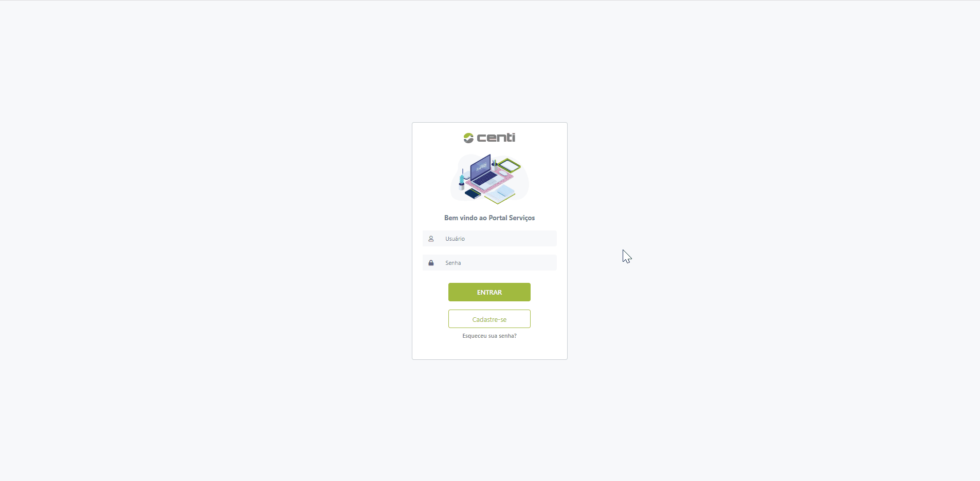 Tela de login no portal da prefeitura.
