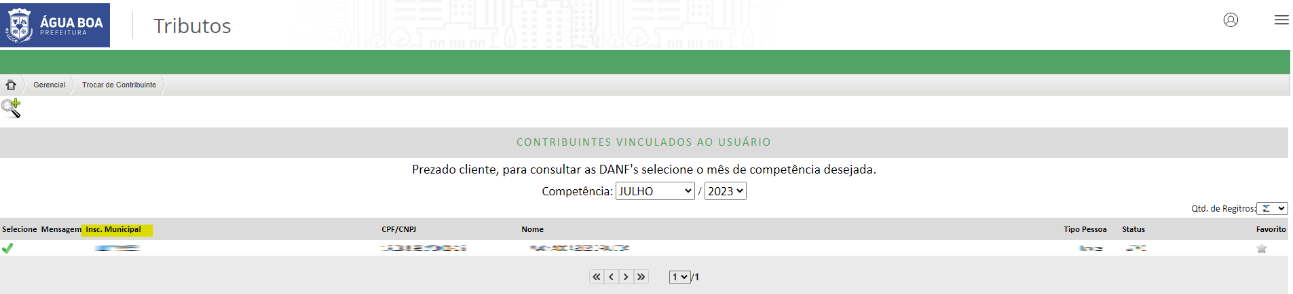Tela de consulta da Inscrição Municipal no padrão Coplan.