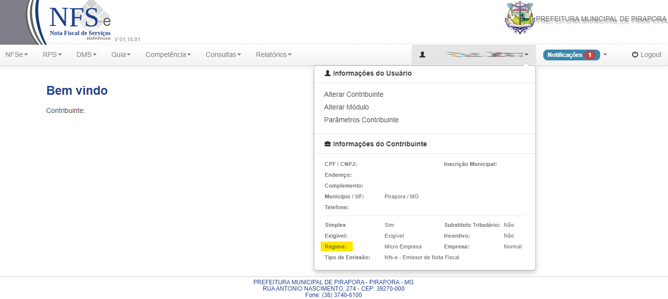 Tela para consulta de Regime especial de tributação no padrão DB NFSe.