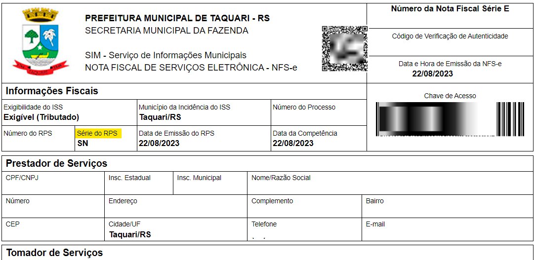 Tela para consulta da Série do RPS utilizado no padrão DigiFred.