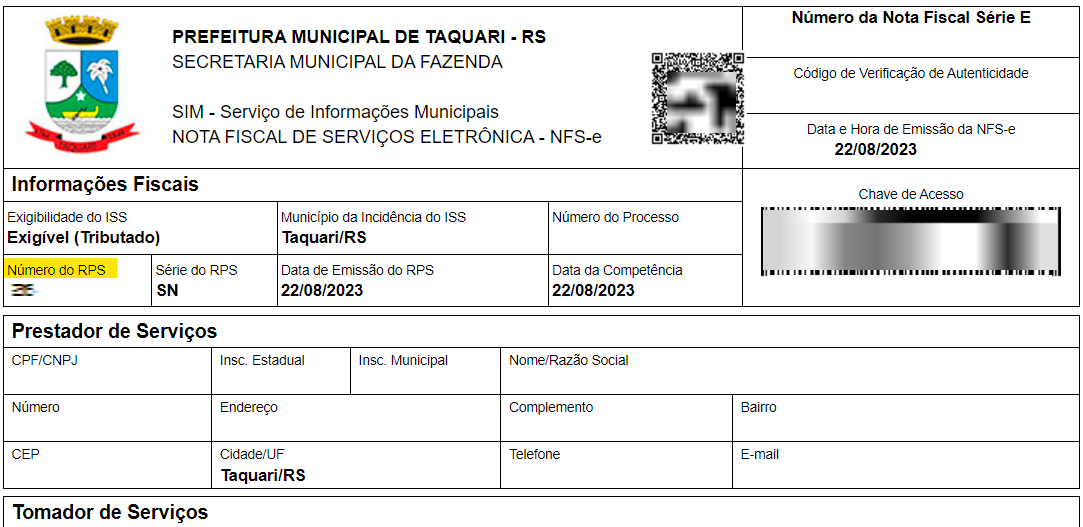Tela para consulta do Último RPS utilizado no padrão DigiFred.