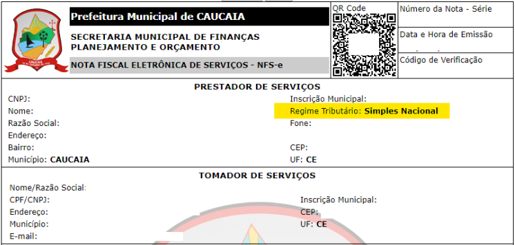 Tela de consulta do Regime tributário no padrão e-Caucaia.