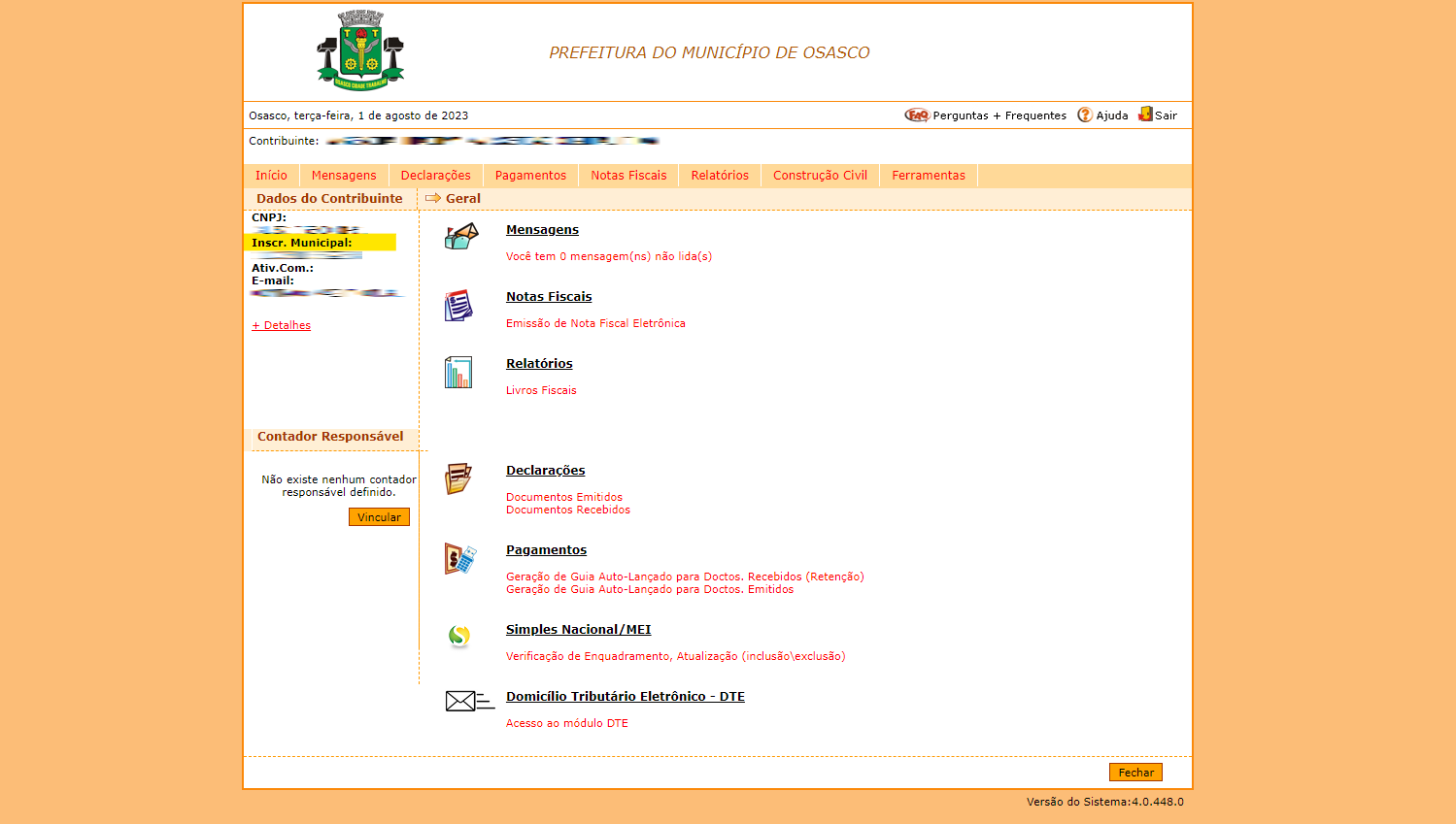 Tela de consulta de Inscrição Municipal no padrão de Osasco.