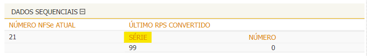Tela para consulta da Série do RPS no padrão Dsfnet.