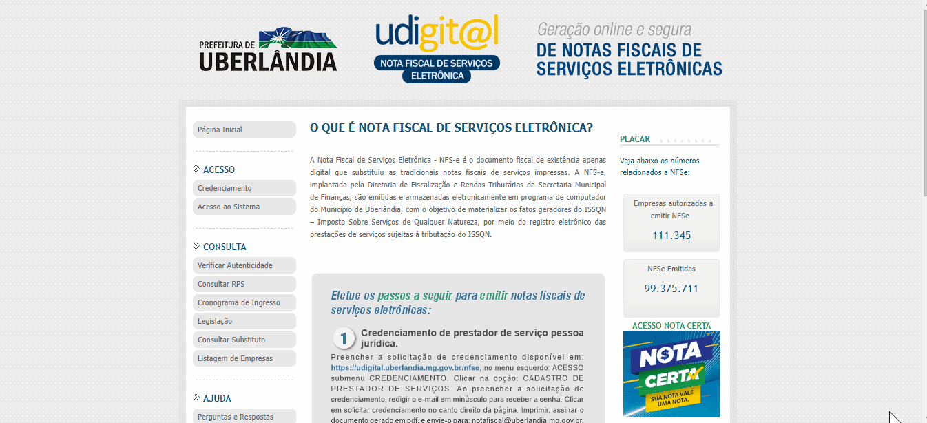 Tela de login no portal da prefeitura.