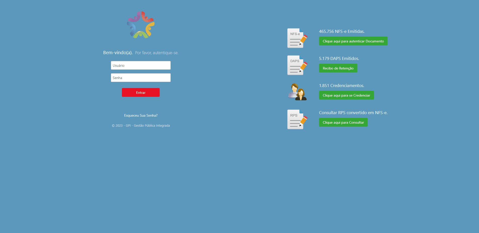 Tela de login no portal da prefeitura.
