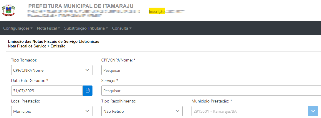 Tela de consulta da Inscrição Municipal no padrão Cloud El.
