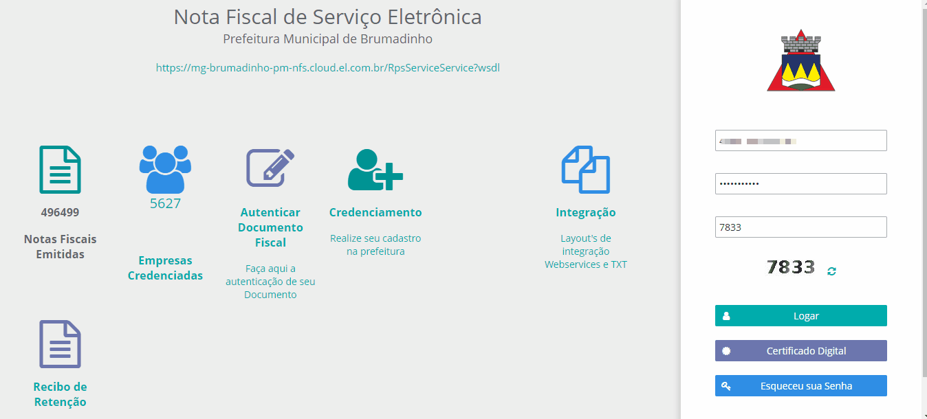 Tela de login no portal da prefeitura.