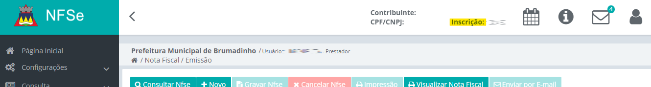 Tela para consulta da Inscrição Municipal no padrão E&L.