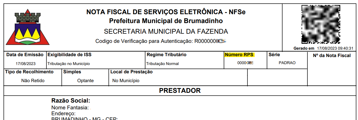 Tela para consulta do RPS no padrão E&L.