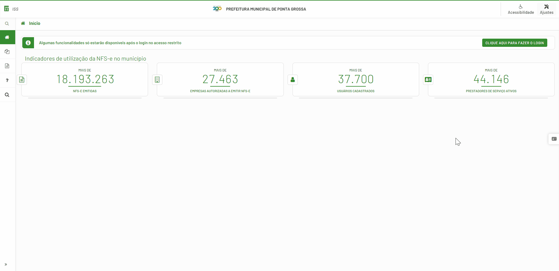 Tela de login no portal da prefeitura.