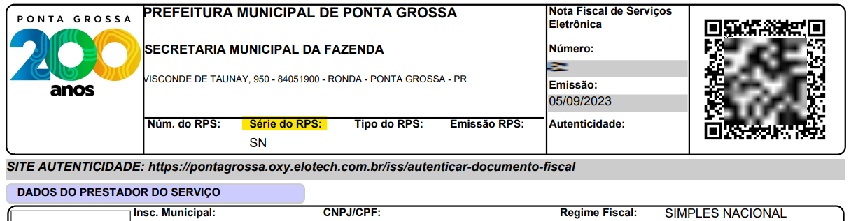 Tela para consulta da Série do RPS no padrão Elotech.