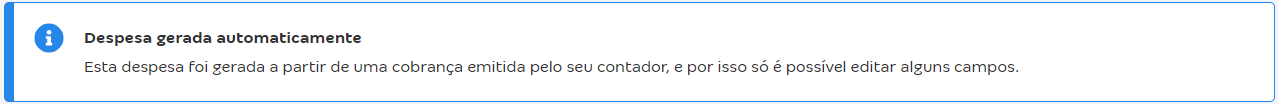 Tela de lançamento financeiro com a mensagem Despesa gerada automaticamente.