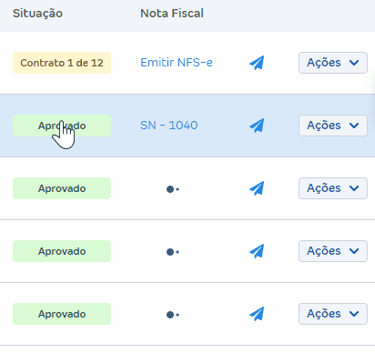 Tela de processamento de notas fiscais de serviço em lote.