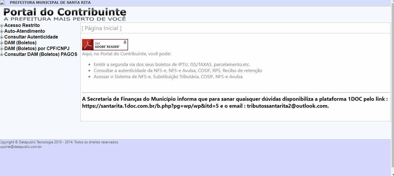 Tela de login no portal da prefeitura.