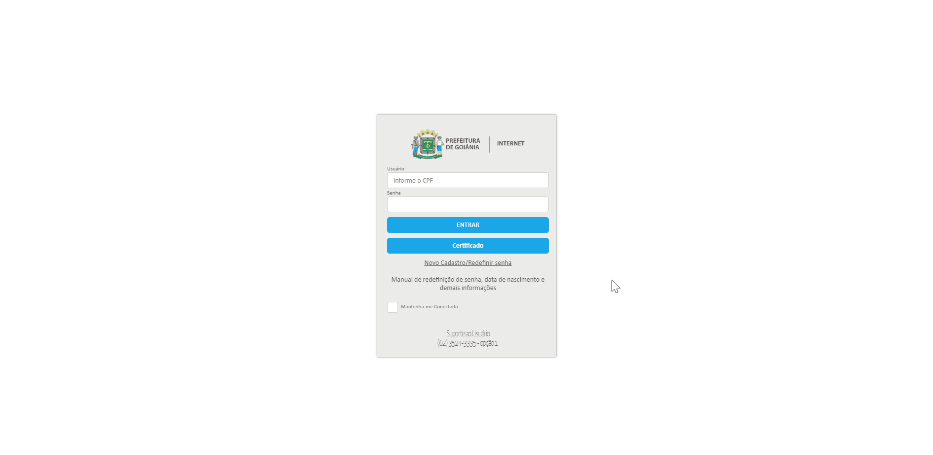 Tela de login no portal da prefeitura.