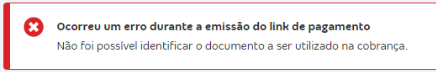Tela de erro Ocorreu um erro durante a emissão do nas Cobranças da Conta Azul.