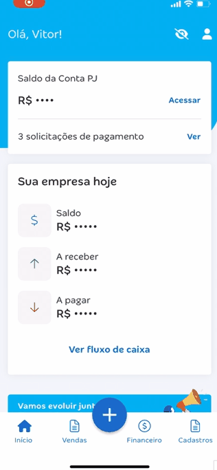 Passo a passo para realizar transferência pelo aplicativo (Conta Azul de Bolso).