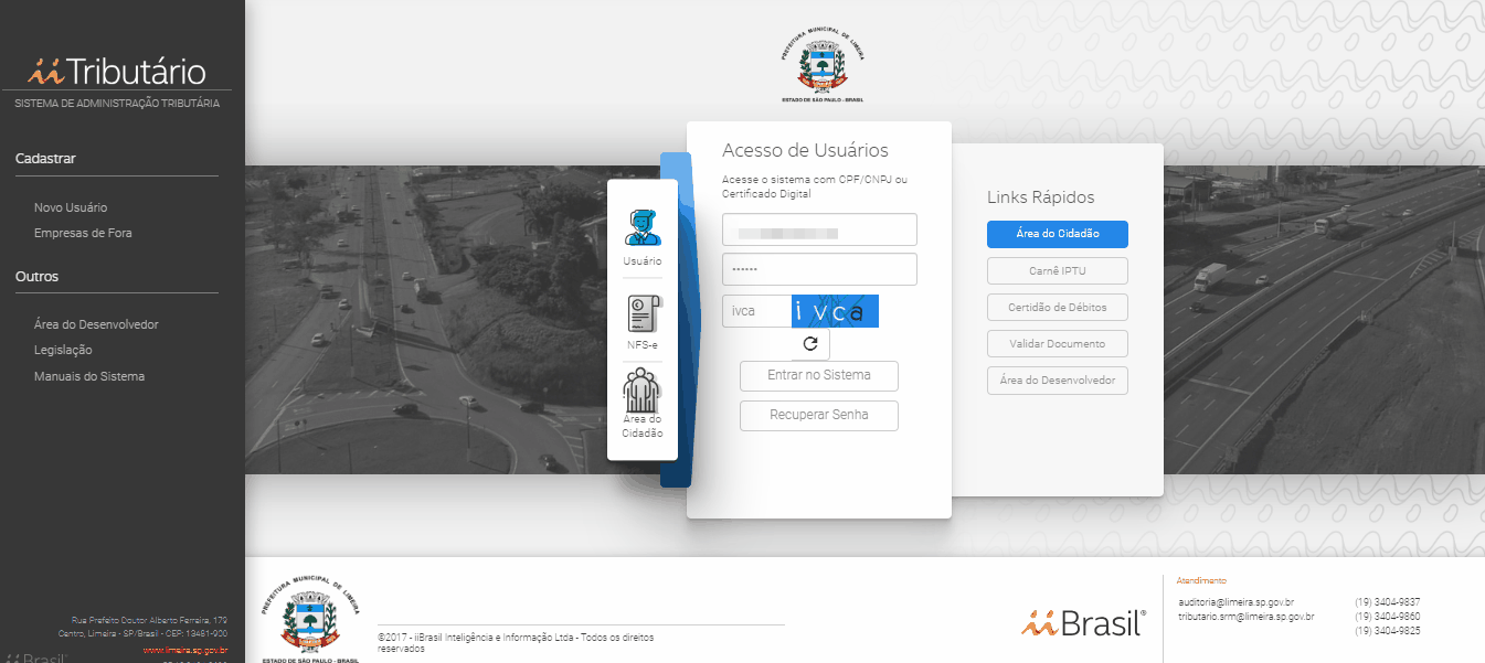 Tela de login no portal da prefeitura.