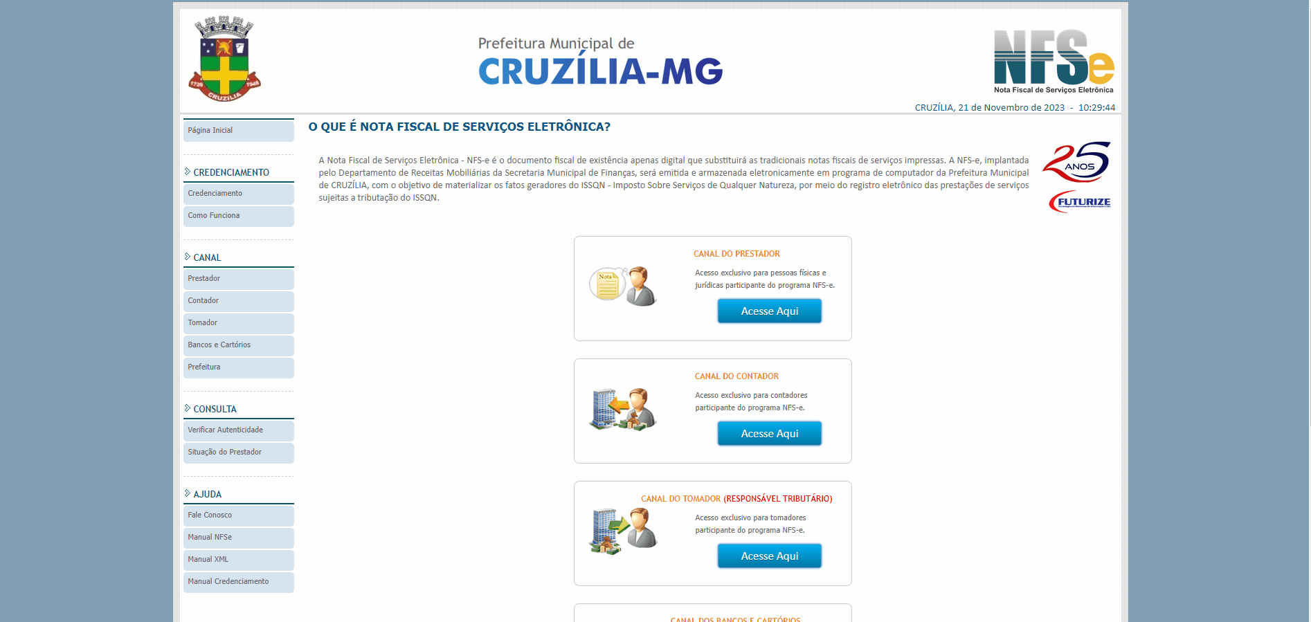 Tela de login no portal da prefeitura.