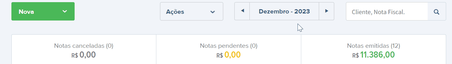 Tela de situação em Rascunho da nota fiscal de produto.