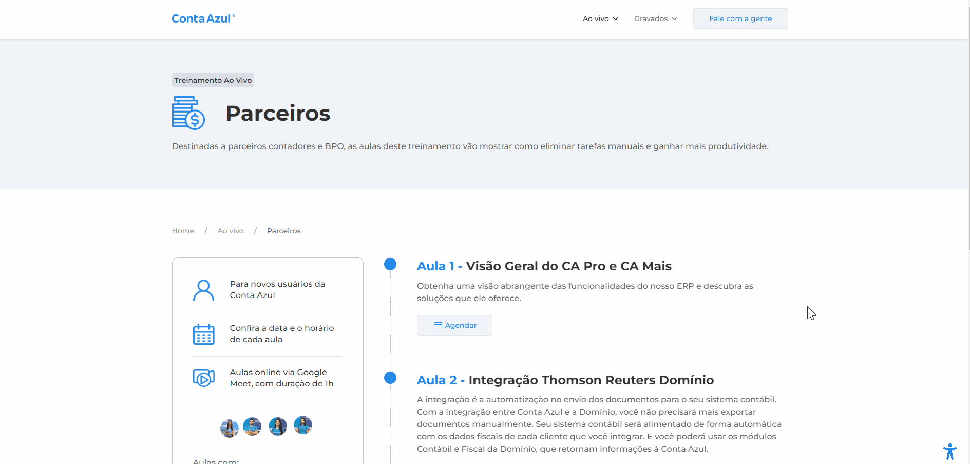 Passo a passo para agendar Treinamentos Ao Vivo.