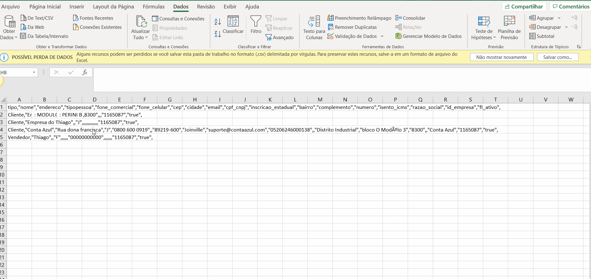 Passo a passo para visualizar backup em planilha do Excel.