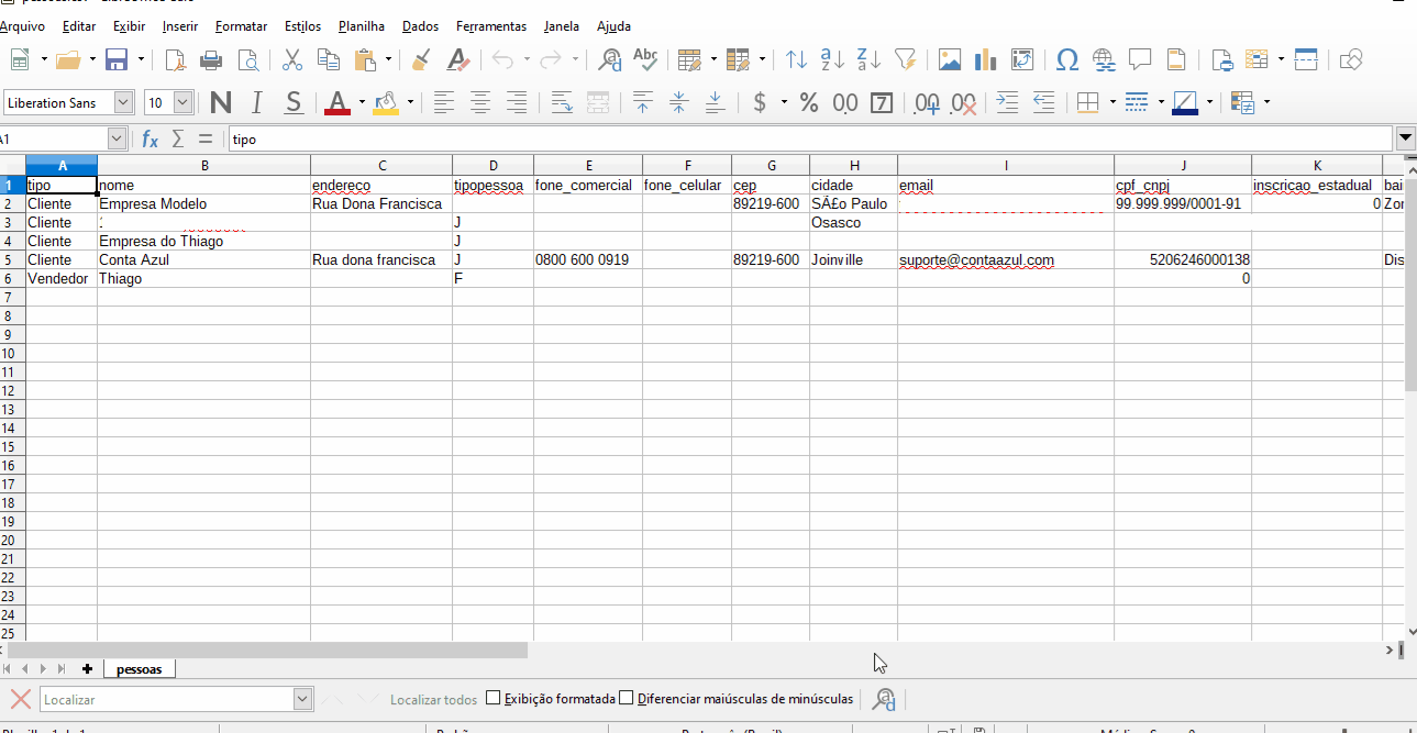 Passo a passo para visualizar backup em planilha do LibreOffice.