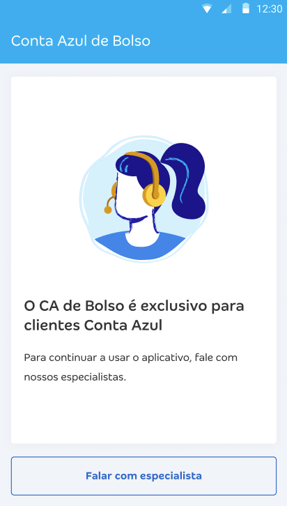 Tela do CA de Bolso com destaque para o botão falar com especialista.