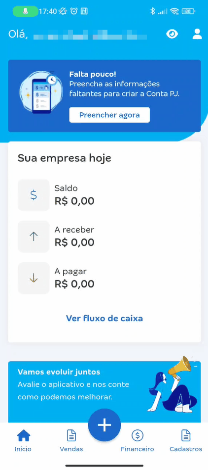 Passo a passo para iniciar Autenticação em dois fatores no primeiro acesso da Conta PJ da Conta Azul.