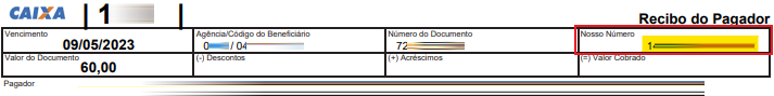 Tela modelo de boleto emitido pela Caixa Econômica Federal com destaque para o campo Nosso número.