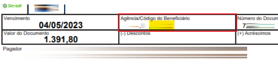 Tela modelo de boleto emitido pelo Sicredi com destaque para o campo Código do beneficiário.